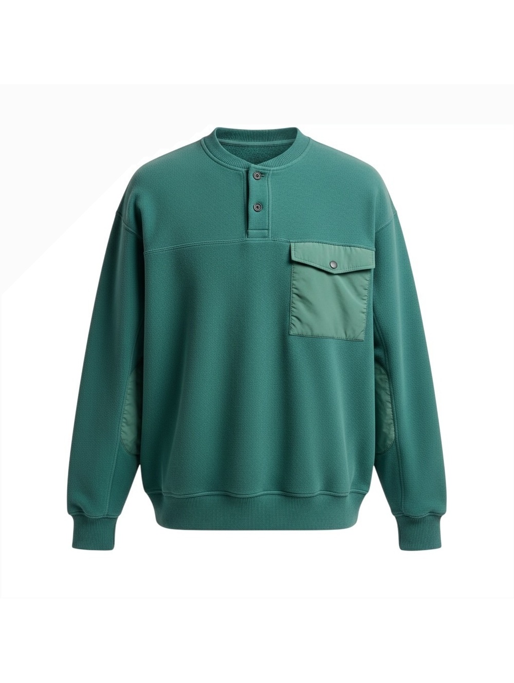 Vintage Teal Henley Pullover Sweatshirt 80s 90s Size XL